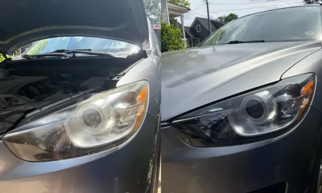 Mazda CX-5 headlight before and after restoration, our own work